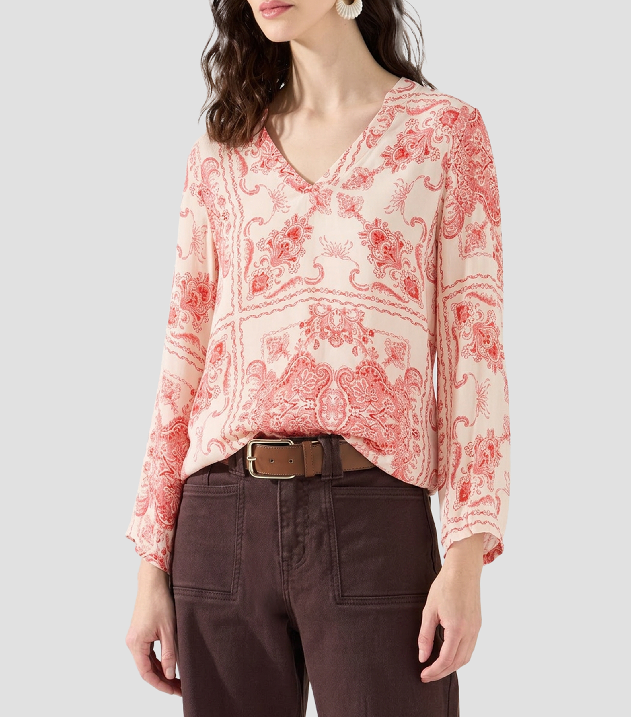 Blusa estampada manga larga Mujer
